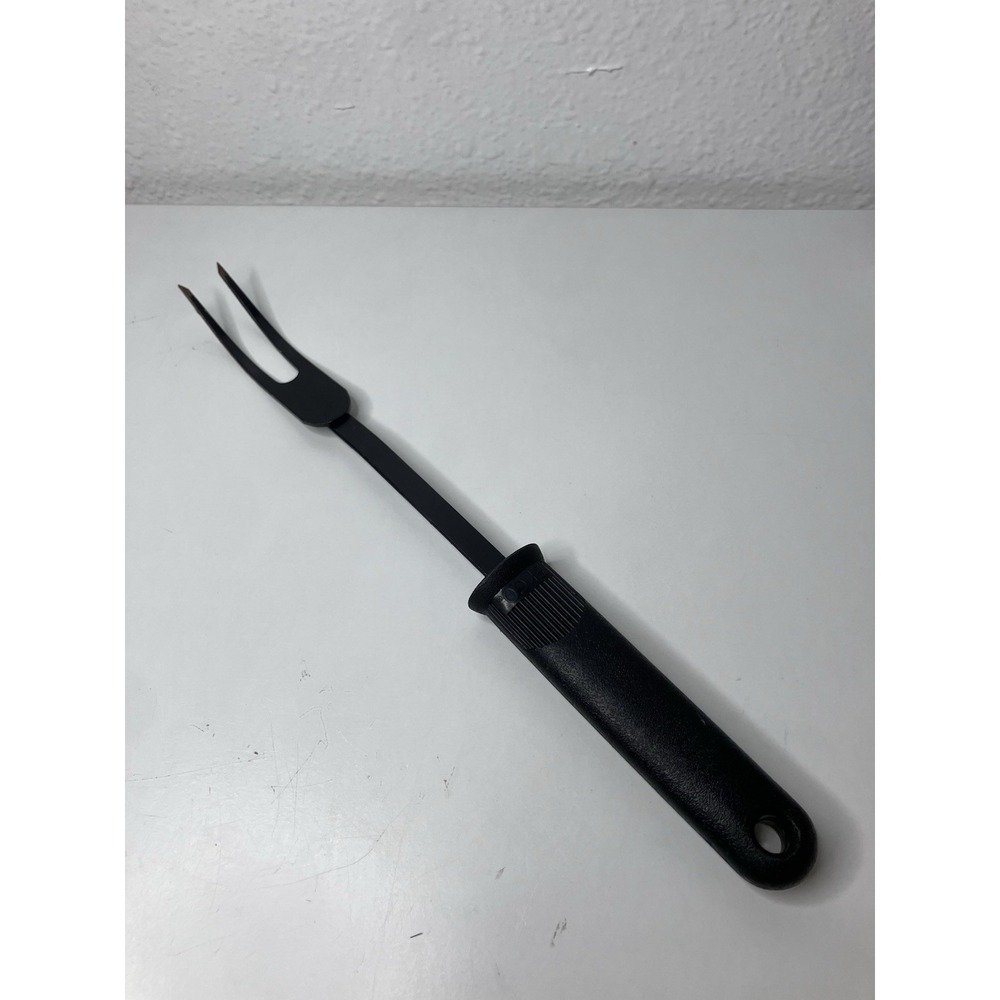 Vintage EKCO Black Coated Metal Meat Serving Fork w/Sure Grip Black Handle